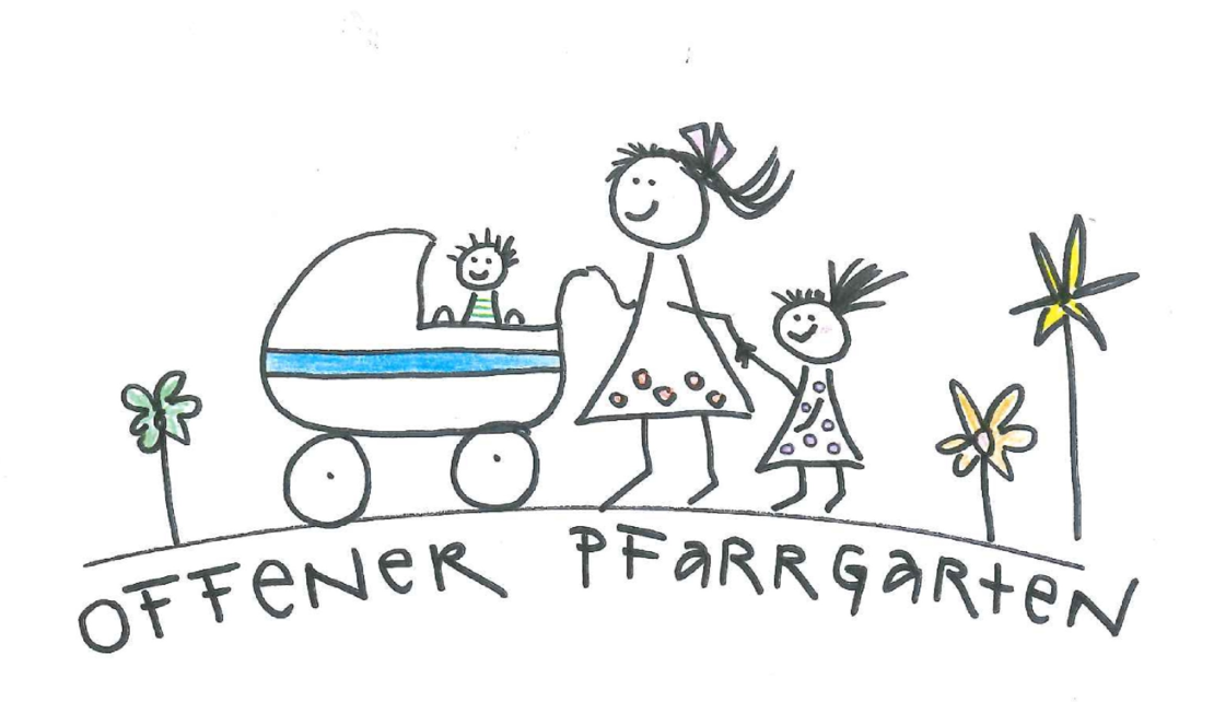 Kinderzeichnung einer Mutter mit einem Kind in der Hand und im Kinderwagen.