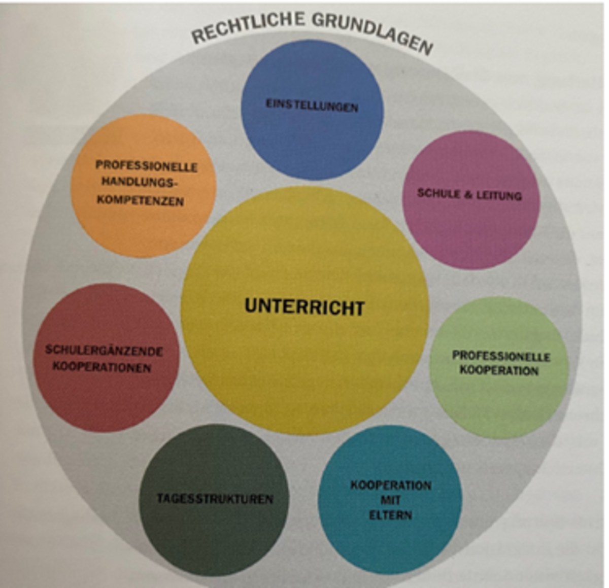 Mehrere farbige Kreise als Modell eines inklusiven Prozesses in einem Lehrbuch.